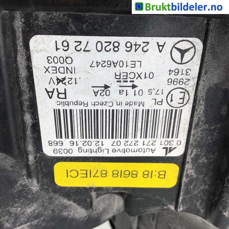 Frontlykt høyre xenon til Mercedes B-Klasse 2011-2018 (W246) (W246) (MERCEDES|A 246 820 72 61|0 301 271 272 07|)