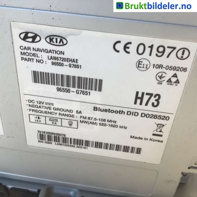 Bilstereo til Hyundai Ioniq Electric 2016-2019 (Fase 1)  (HYUNDAI|96550-G7651|)