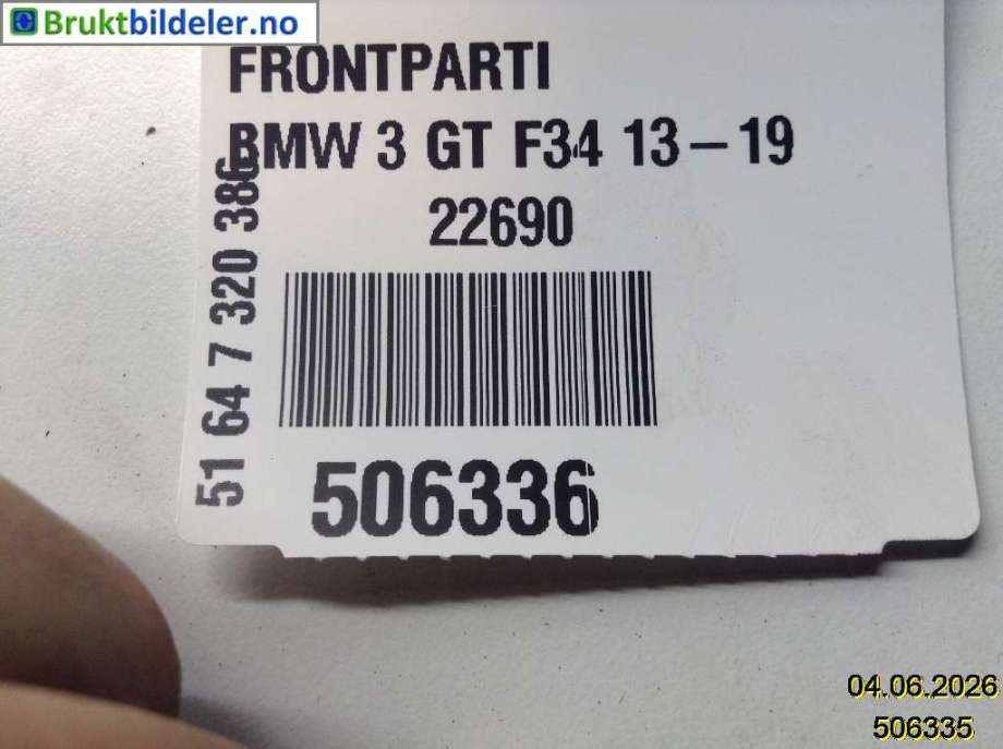 Karosseri front til BMW 3-Serie 2012-2018 (F30/F31/F34) (F30/F31/F34) (BMW|51 64 7 320 385|)