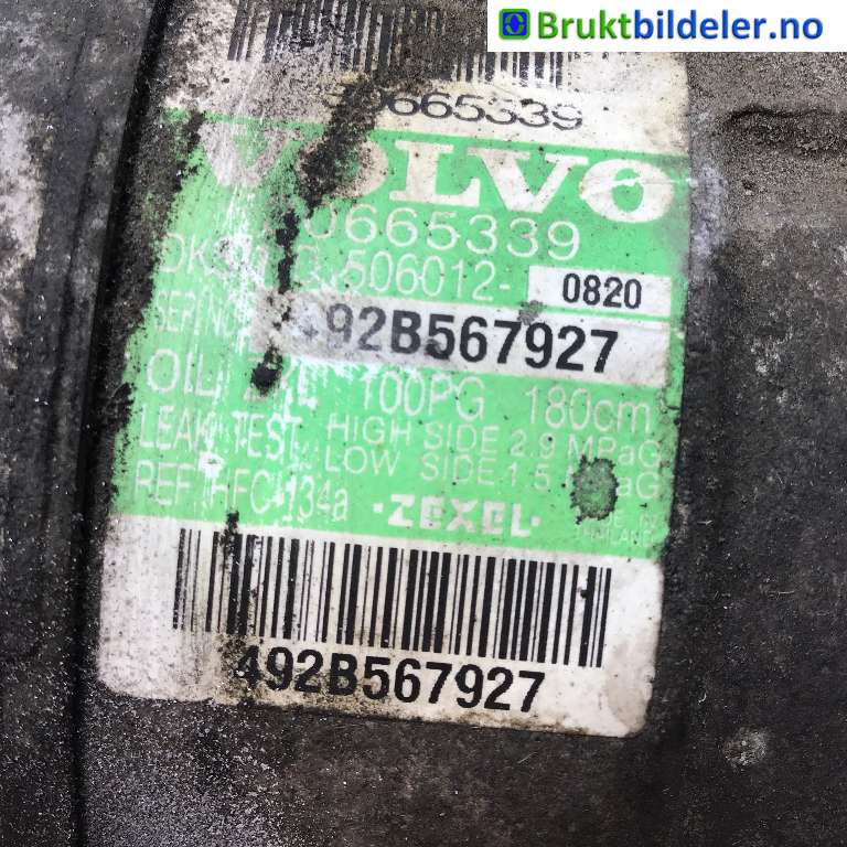 Aircondition kompressor til Volvo S60 2005-2010 (Type I, Fase 2)  (VOLVO|30665339|)