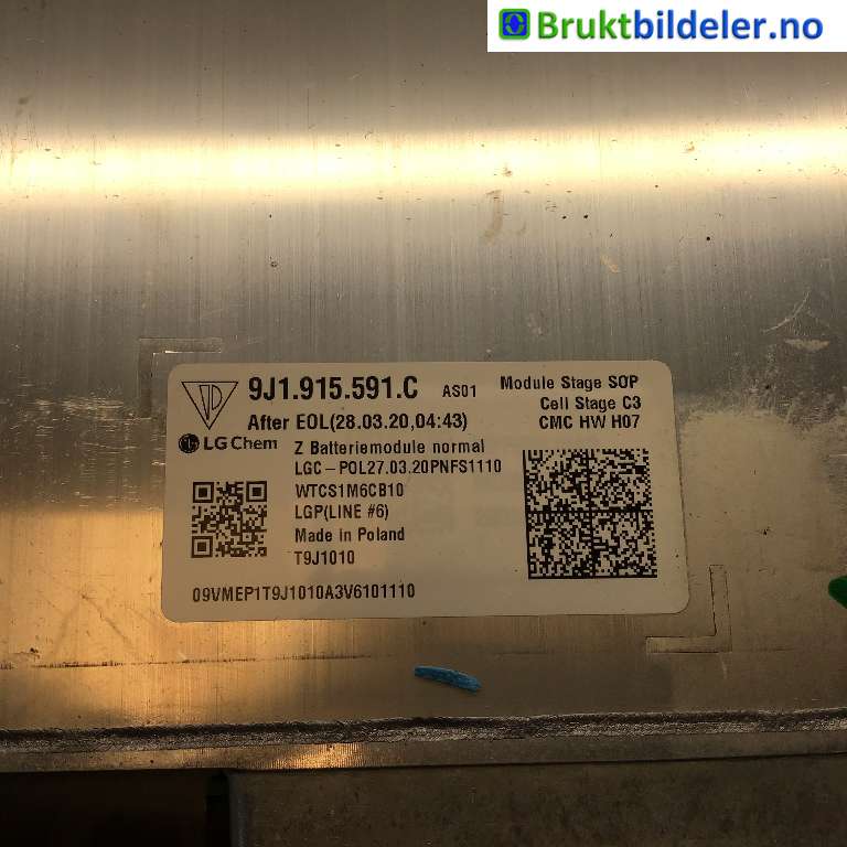 Batteripakke-modul elbil til Porsche Taycan 2019-->>  (PORSCHE|9J1 915 591 C|WTCS1M6CB10|T9J1010)