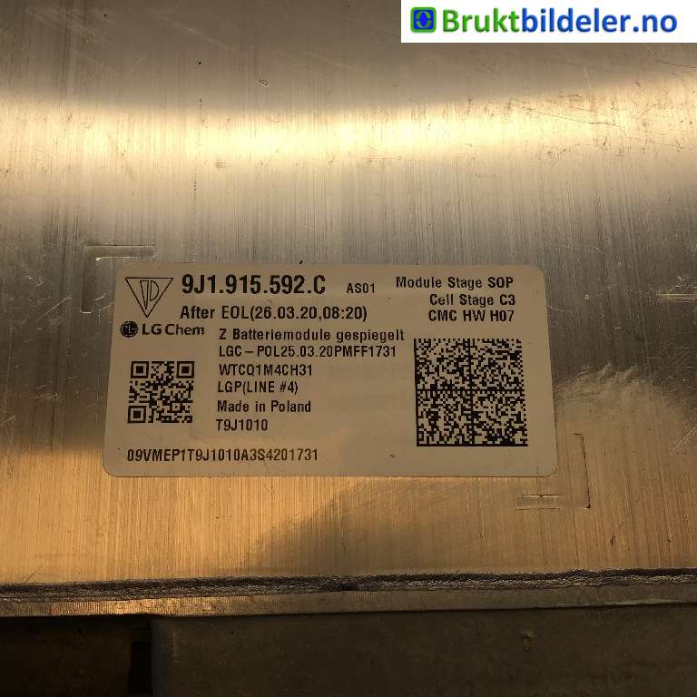 Batteripakke-modul elbil til Porsche Taycan 2019-->>  (PORSCHE|9J1 915 592 C|WTCQ1M4CH31|T9J1010)