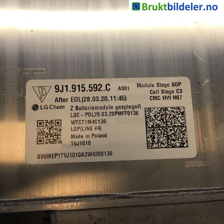 Batteripakke-modul elbil til Porsche Taycan 2019-->>  (PORSCHE|9J1 915 592 C|WTCT1M4C136|T9J1010)