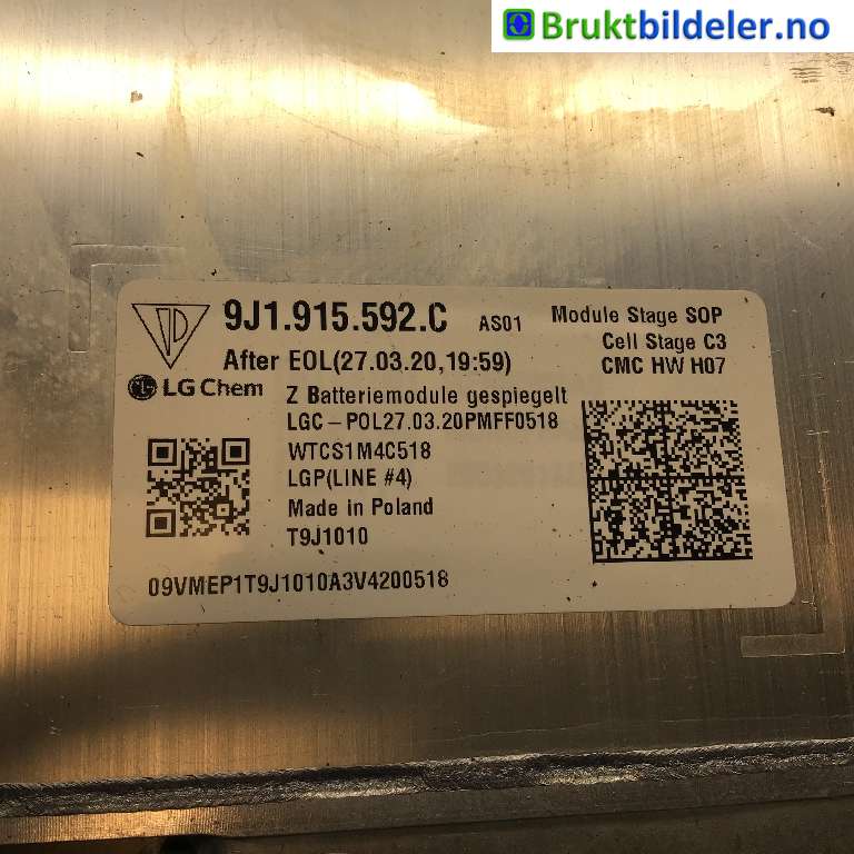 Batteripakke-modul elbil til Porsche Taycan 2019-->> (PORSCHE|9J1 915 592 C|WTCS1M4C518|T9J1010)