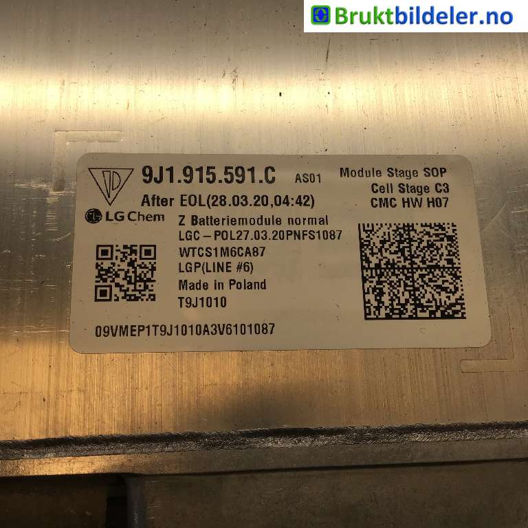 Batteripakke-modul elbil til Porsche Taycan 2019-->>  (PORSCHE|9J1 915 591 C|WTCS1M6CA87|T9J1010)