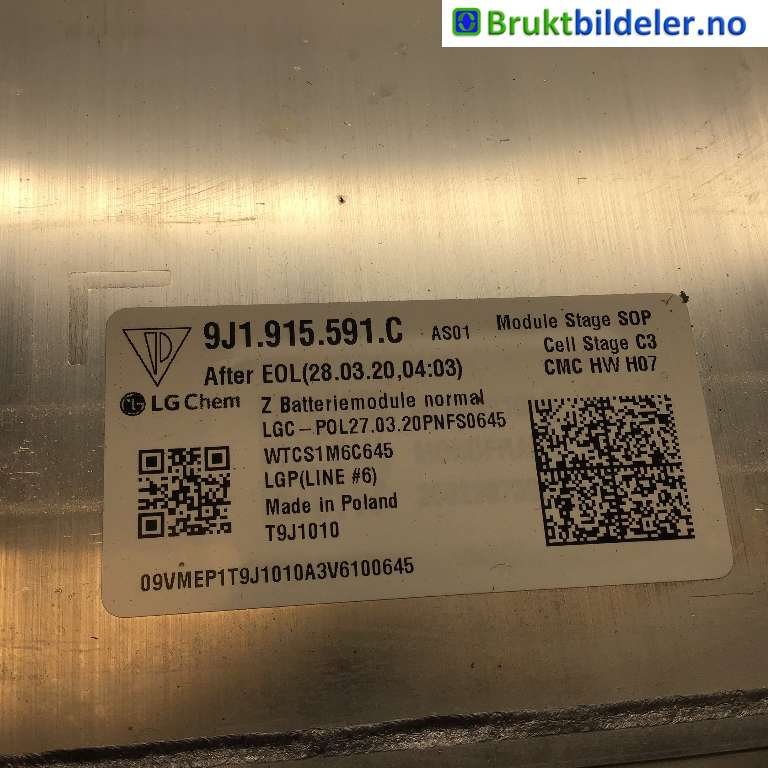Batteripakke-modul elbil til Porsche Taycan 2019-->>  (PORSCHE|9J1 915 591 C|WTCS1M6C645|T9J1010)