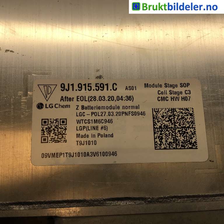 Batteripakke-modul elbil til Porsche Taycan 2019-->> (PORSCHE|9J1 915 591 C|WTCS1M6C946|T9J1010)