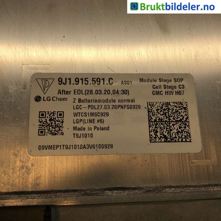 Batteripakke-modul elbil til Porsche Taycan 2019-->> (PORSCHE|9J1 915 591 C|WTCS1M6C928|T9J1010)
