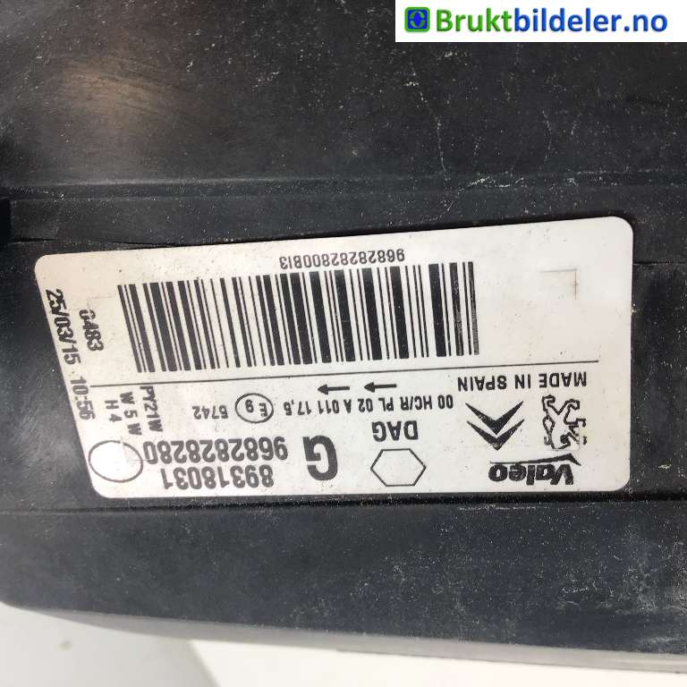 Frontlykt venstre halogen til Peugeot Partner 2008-2015 (Type II, Fase 1)  (PEUGEOT|9682828280|89318031|)