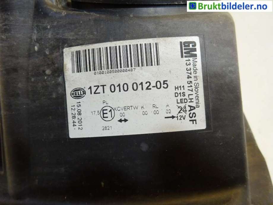 Frontlykt venstre xenon til Opel Astra J 2010-2015  (OPEL|13374517|1ZT 010 012-05|)