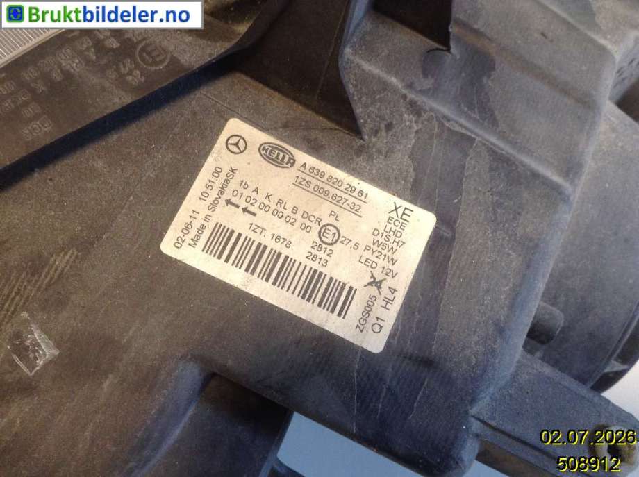 Frontlykt høyre xenon til Mercedes Vito/Viano 2010-2014 (Fase 2) (W639) (W639) (MERCEDES|A 639 820 29 61|1ZS 009 627-32|)