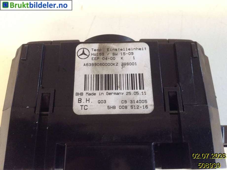 Varmeapparat betjening til Mercedes Vito/Viano 2010-2014 (Fase 2) (W639) (W639) (MERCEDES|A 639 906 00 00|5HB 008 612-16|)