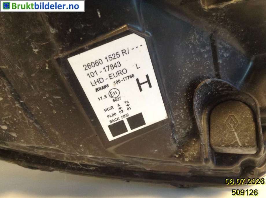 Frontlykt venstre halogen til Renault Kangoo 2008-2021 (Type II) (RENAULT|260601525R|101-17843|)