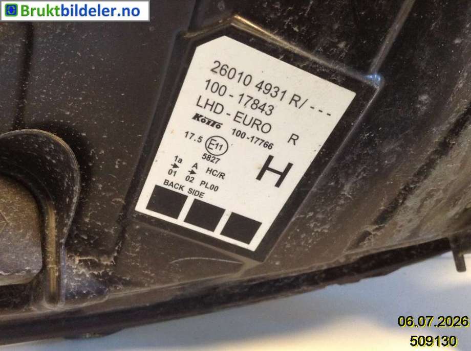 Frontlykt høyre halogen til Renault Kangoo 2008-2021 (Type II) (RENAULT|260104931R|100-17843|)