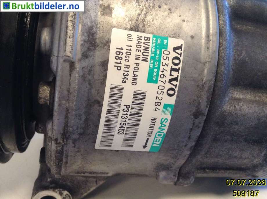 Aircondition kompressor til Volvo XC70 2008-2013 (Type II, Fase 1)  (VOLVO|31315453|053467052B4|)