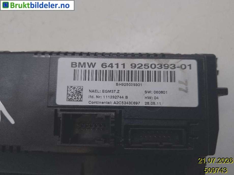 Varmeapparat betjening til BMW X1 2009-2015 (E84) (E84) (BMW|6411 9250393-01|A2C53430697|)