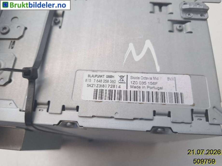 Bilstereo til Škoda Octavia 2009-2013 (Type II, Fase 2) (SKODA|1Z0 035 156 F|815 7 648 258 360|)