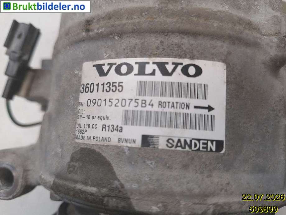 Aircondition kompressor til Volvo XC70 2008-2013 (Type II, Fase 1)  (VOLVO|36011355|090152075B4|)