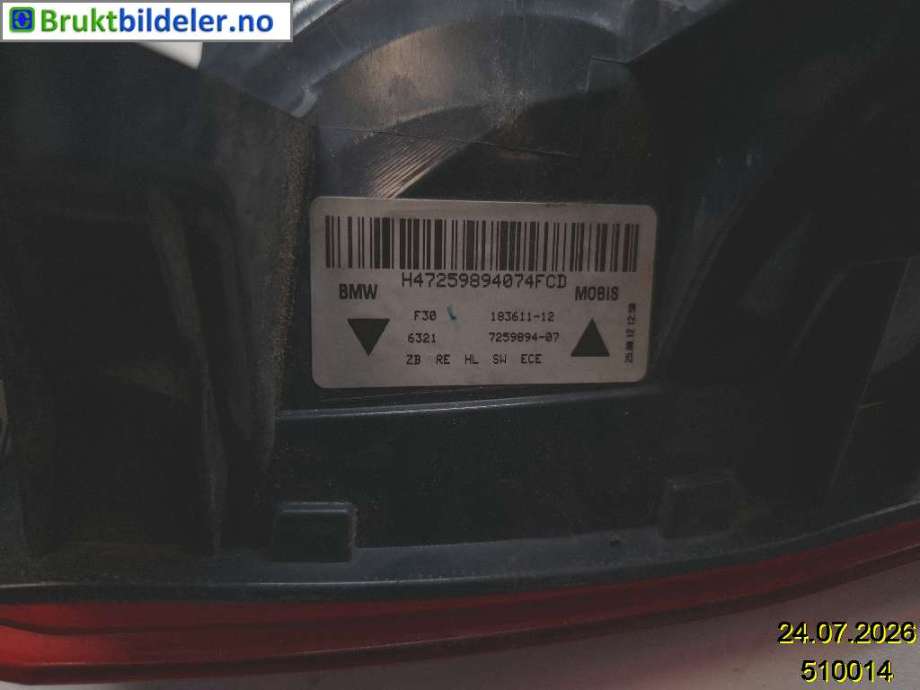 Baklykt høyre til BMW 3-Serie 2012-2018 (F30/F31/F34) (F30/F31/F34) (BMW|63 21 7 259 894-07|183611-12|)
