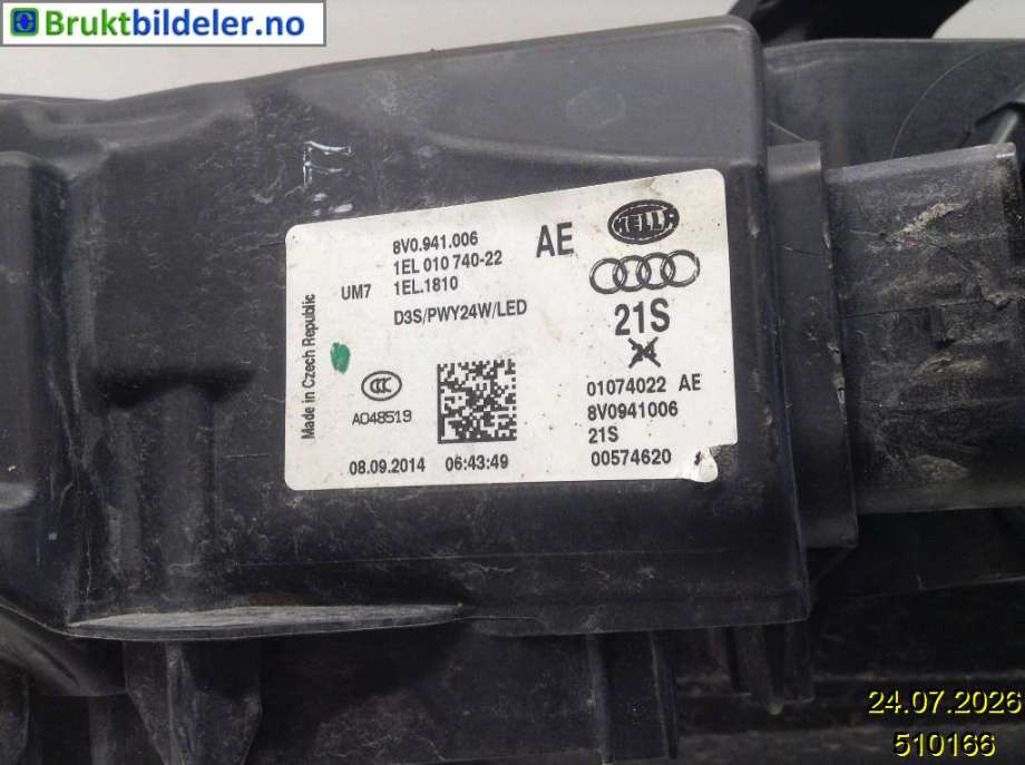 Frontlykt høyre xenon til Audi A3 2012-2016 (Type III, Fase 1)  (AUDI|8V0 941 006|1EL 010 740-22|8V0 941 044 P)