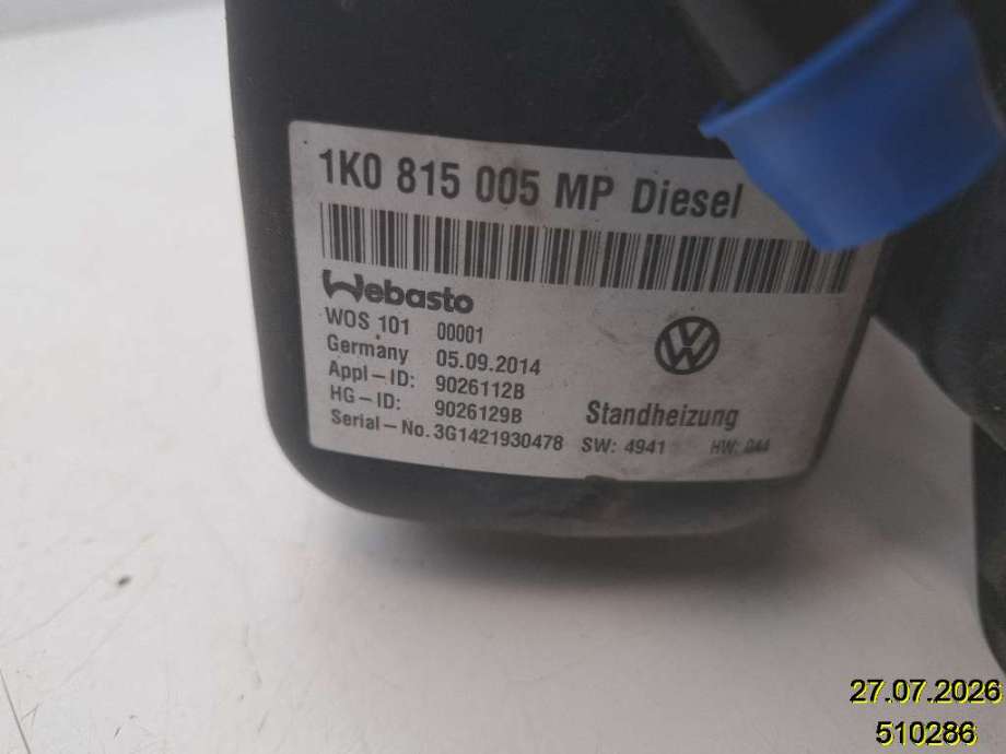 Dieselvarmer til VW Touran 2010-2015 (Type I, Fase 3) (VOLKSWAGEN|1K0 815 005 MP|9026112B|)