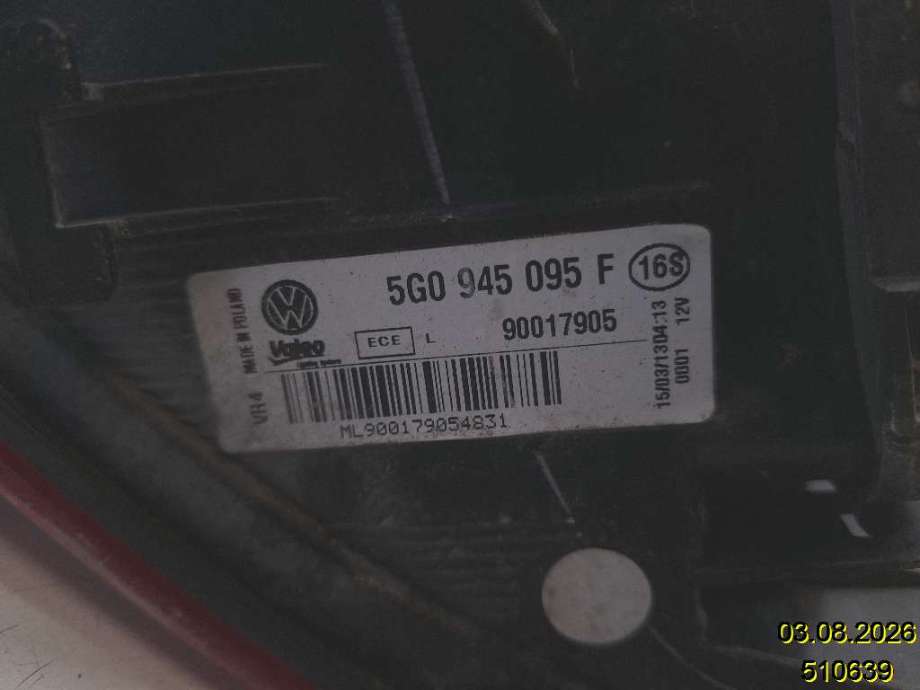 Baklykt venstre til VW Golf VII 2012-2017 (Fase 1) (VOLKSWAGEN|5G0 945 095 F|90017905|)