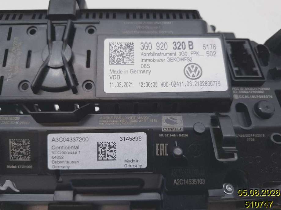 Instrumentpanel til VW Tiguan 2016-2020 (Type II, Fase 1) (VOLKSWAGEN|3G0 920 320 B|A3C04337200|VDD-02411.03.2192830)