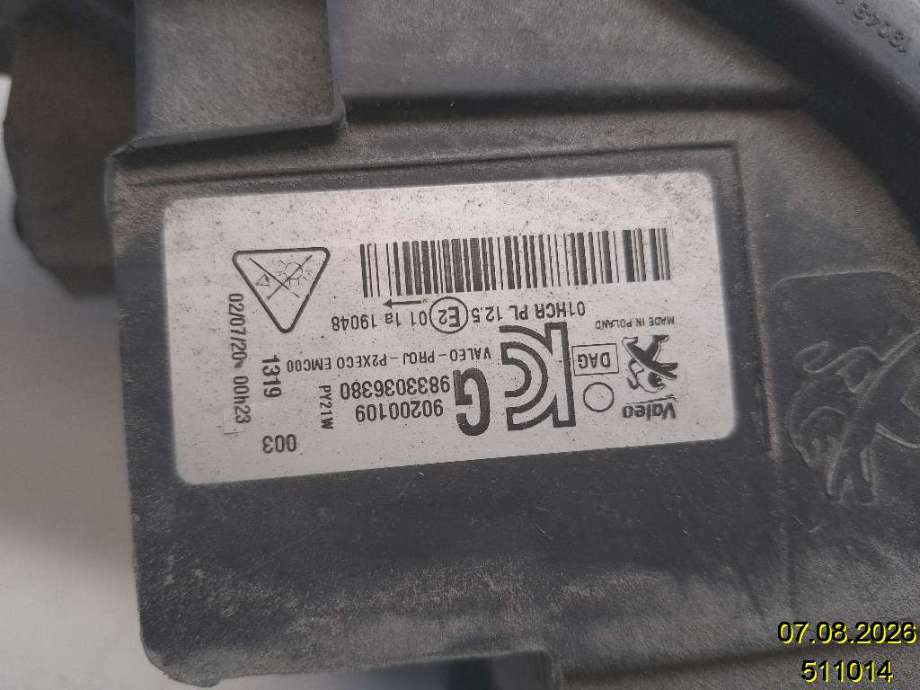 Frontlykt venstre halogen til Peugeot 208 2019-->> (Type II)  (PEUGEOT|98 330 363 80|90200109|)