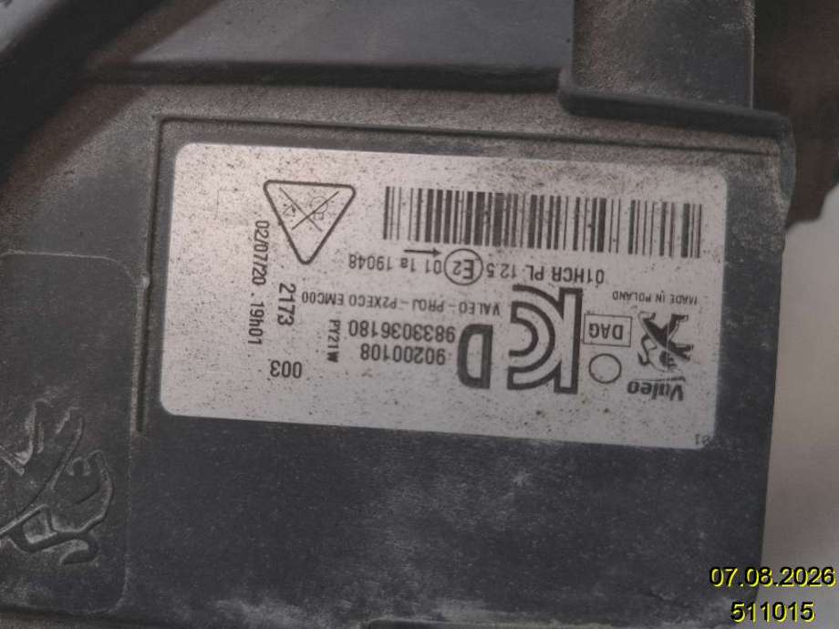 Frontlykt høyre halogen til Peugeot 208 2019-->> (Type II)  (PEUGEOT|98 330 361 80|90200108|)
