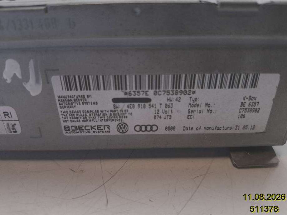 Bilstereo til Audi A8 2003-2010 (Type II)  (AUDI|4E0 035 542|6304 ET SW 630|)