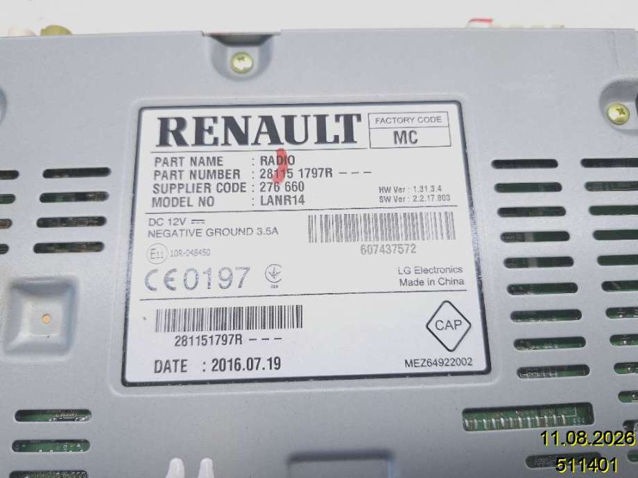 Bilstereo til Renault Kadjar 2015-->>  (RENAULT|281151797R|LANR14|)