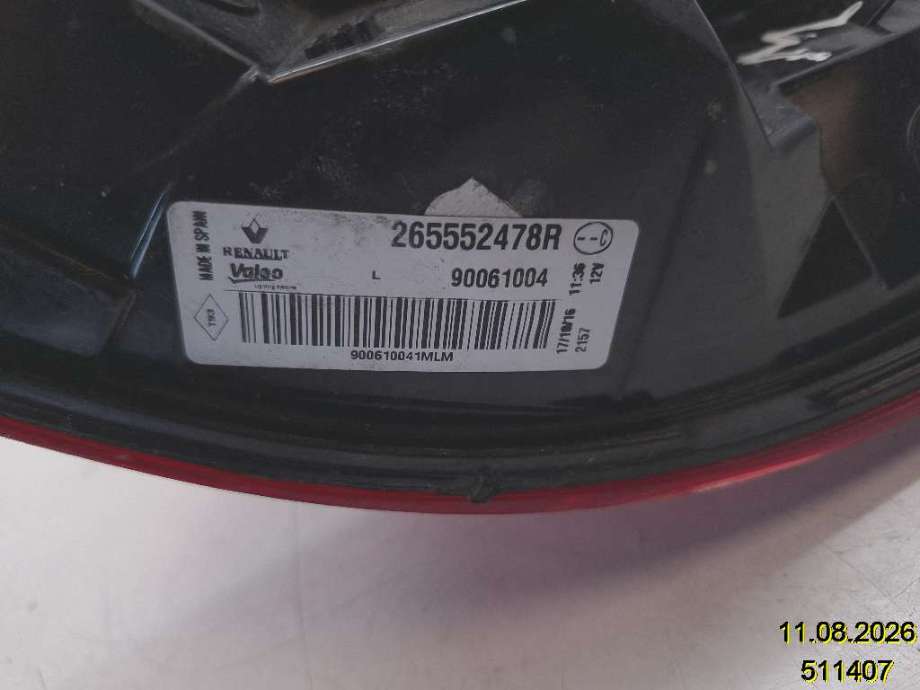Baklykt venstre til Renault Kadjar 2015-->> (RENAULT|265552478R|90061004|)