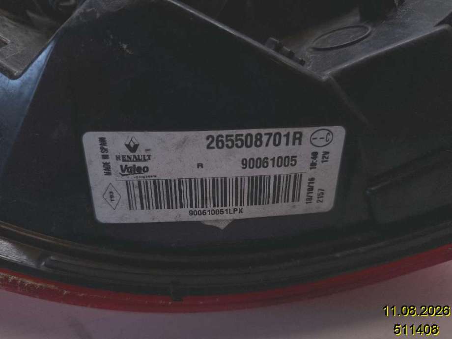 Baklykt høyre til Renault Kadjar 2015-->> (RENAULT|265508701R|90061005|)