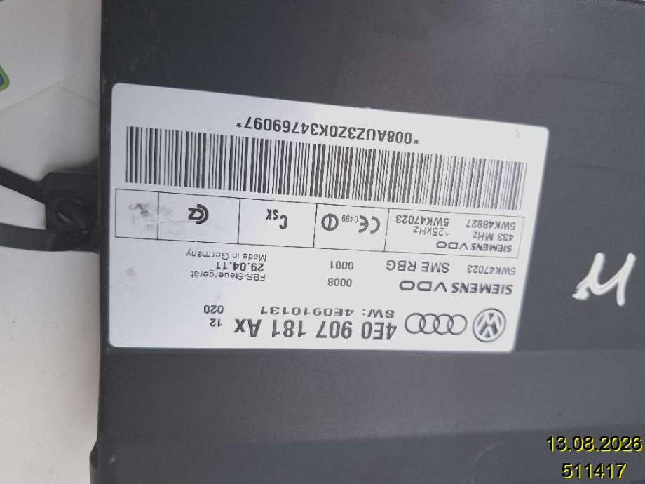 Styreenhet nøkkelfri/keyless til Audi A8 2003-2010 (Type II) (AUDI|4E0 907 181 A X|5WK47023|4E0 910 131)
