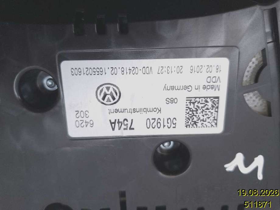 Instrumentpanel til VW e-Golf 2014-2017 (Fase 1)  (VOLKSWAGEN|5G1 920 754 A|A2C94778400|)