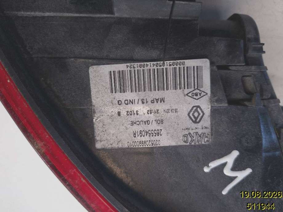 Baklykt venstre til Renault Clio 2012-2016 (Type IV, Fase 1)  (RENAULT|265554091R|)