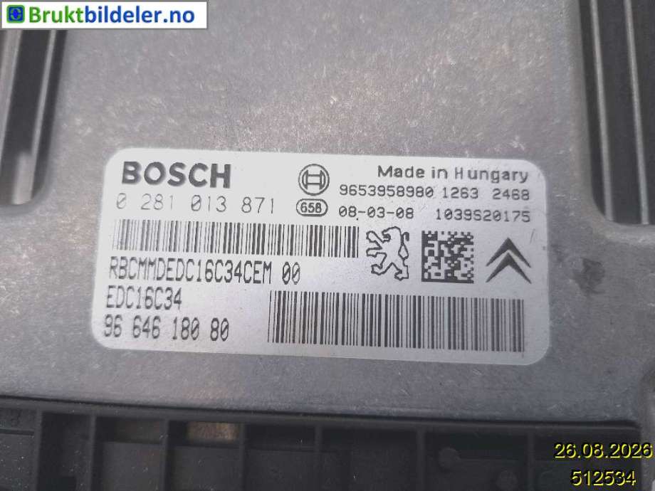 Styreenhet motor til Peugeot 308 2007-2011 (Type I, Fase 1) (PEUGEOT|1943 F6|0 281 013 871|96 646 180 80)