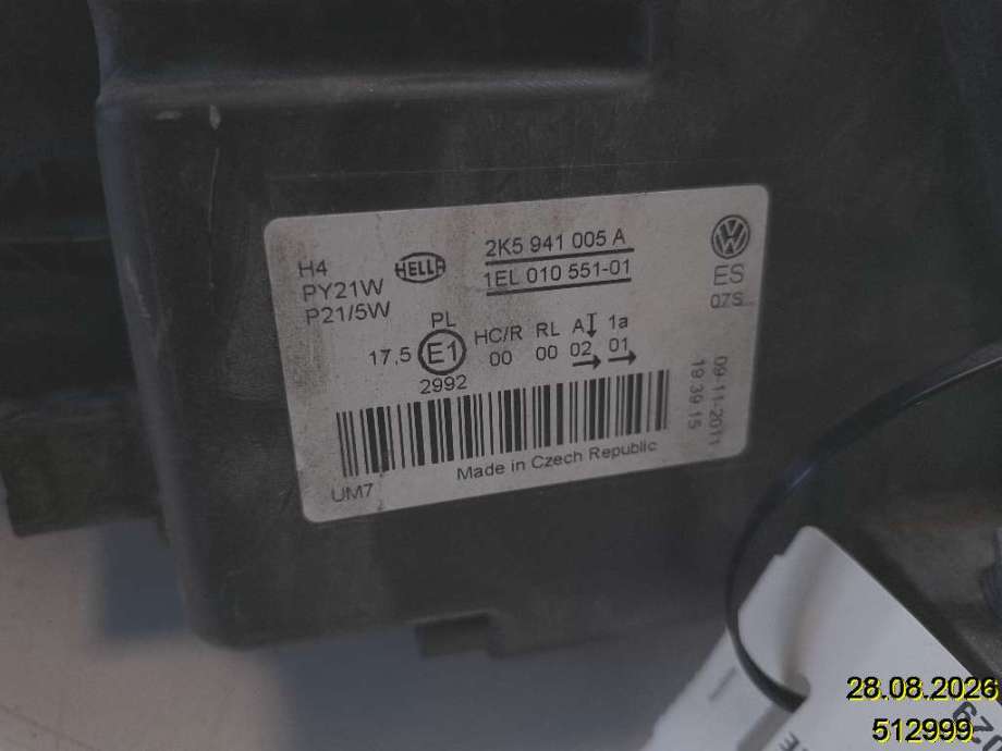 Frontlykt venstre halogen til VW Caddy 2010-2015 (Type III, Fase 2) (VOLKSWAGEN|2K5 941 005 A|1EL 010 551-01|)