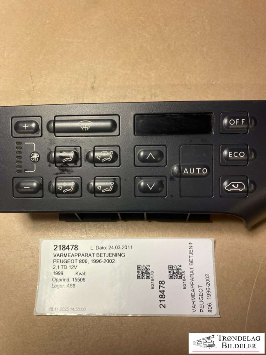 Varmeapparat betjening til Peugeot 806 1996-2002 (9140010188|)