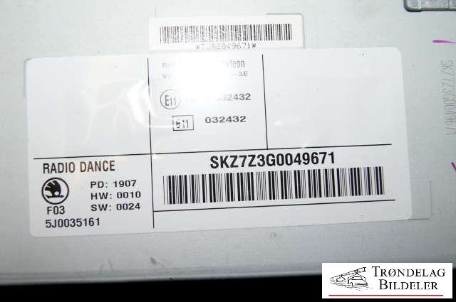 Bilstereo til Škoda Fabia 2007-2010 (Type II, Fase 1) (5J0035161|)