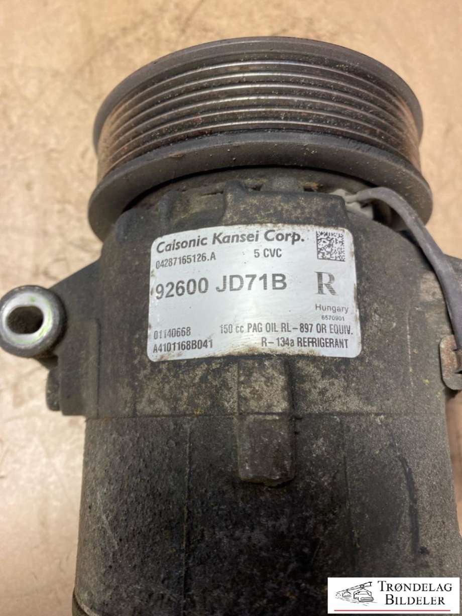 Aircondition kompressor til Nissan X-Trail 2007-2014 (T31) (T31) (CALSONIC KANSEI|92600JD71B|7711368525|8200356576|8200669284|8200855146|92600BB60A|92600BB61A|92600BR00A|92600BB61B|92600BB61C|92600BR01A|92600BR70A|92600JD00R|92600JD700|)