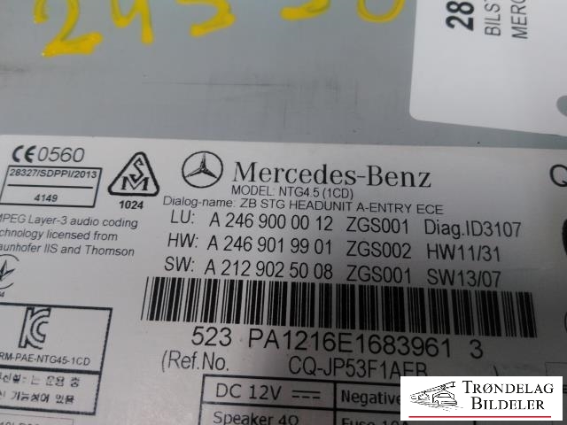 Bilstereo navigasjon til Mercedes B-Klasse 2011-2018 (W246) (W246) (MERCEDES|A2469000012|)