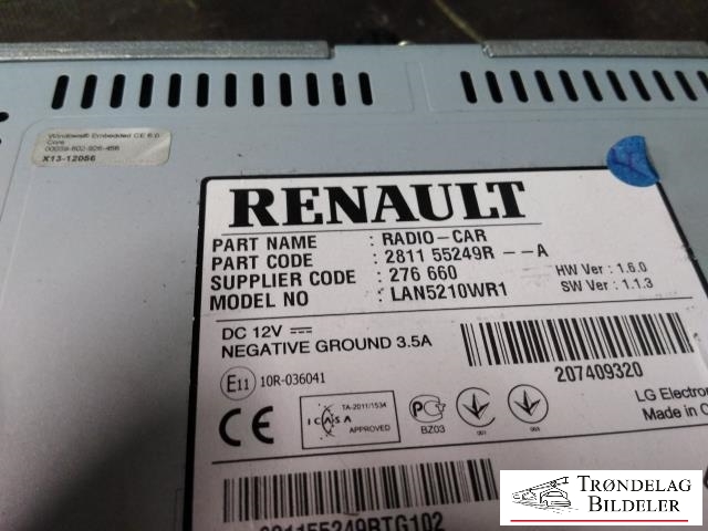Bilstereo navigasjon til Renault Clio 2012-2016 (Type IV, Fase 1)  (RENAULT|281155249R|)