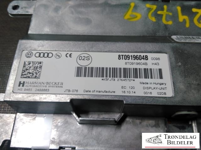Bilstereo navigasjon skjerm til Audi Q5 2012-2017 (Type I, Fase 2)  (VAG|8T0 919 604 B|)