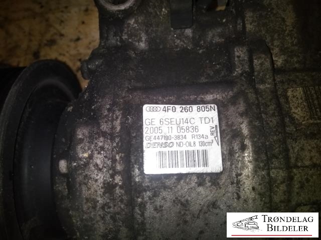 Aircondition kompressor til Audi A6 2005-2008 (Type III, Fase 1) (C6) (C6) (DENSO|8K0260805|8K0260805L|6SEU14C|447150-1453|89052|4E0.260.805 J|4F0.260.805 G|4F0.260.805 I|4F0.260.805 J|4F0.260.805 M|4F0.260.805 S|4F0260805AA|4F0260805AC|4F0260805AE|4F0260805AG|4F0260805AL|4F0260805AN|ACP495|8E0260805BP|8E0260805BQ|8E0260805BR|8E0260805BS|8E0260805CB|4F0260805P|447190-6442|4F0260805I|4F0260805AP|4F0260805N|4F0260805S|4E0260805J|4F0260805G|4F0260805J|4F0260805M)