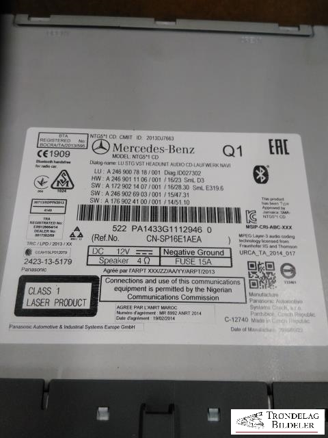 Bilstereo navigasjon til Mercedes B-Klasse, electric drive 2014-2018 (W242) (W242) (PA1433G1112946|)