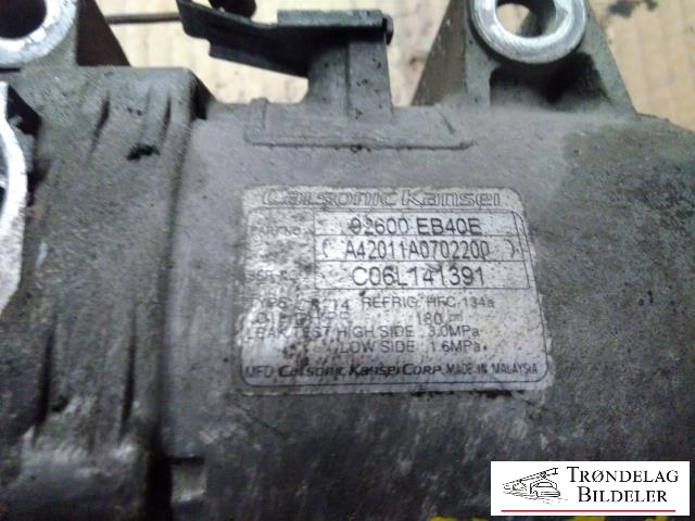 Aircondition kompressor til Nissan Navara 2005-2010 (Fase 1) (D40) (D40) (CALSONIC KANSEI|92600EB40E|A42011A0702200|C06L141391)