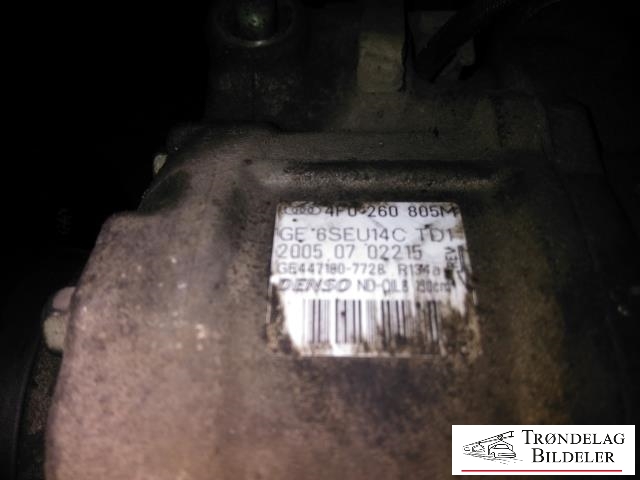 Aircondition kompressor til Audi A6 2005-2008 (Type III, Fase 1) (C6) (C6) (DENSO|8K0260805|8K0260805L|6SEU14C|447150-1453|89052|4E0.260.805 J|4F0.260.805 G|4F0.260.805 I|4F0.260.805 J|4F0.260.805 M|4F0.260.805 S|4F0260805AA|4F0260805AC|4F0260805AE|4F0260805AG|4F0260805AL|4F0260805AN|ACP495|8E0260805BP|8E0260805BQ|8E0260805BR|8E0260805BS|8E0260805CB|4F0260805P|447190-6442|4F0260805I|4F0260805AP|4F0260805N|4F0260805S|4E0260805J|4F0260805G|4F0260805J|4F0260805M)