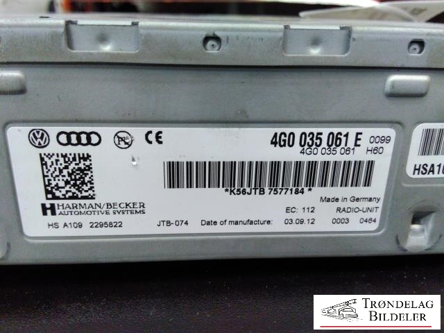 Bilstereo til Audi A6, Allroad 2012-2014 (Type III, Fase 1) (C7) (C7) (HARMAN/BECKER|4G0 035 061 E|)