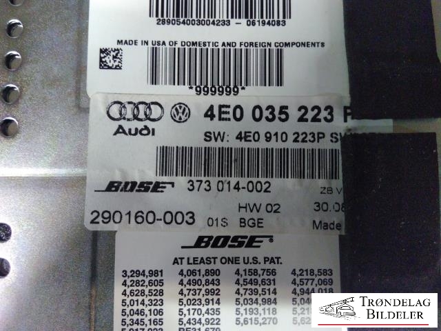 Bilstereo forsterker til Audi A8 2003-2010 (Type II)  (BOSE|290160-003|4E0 035 0233|)